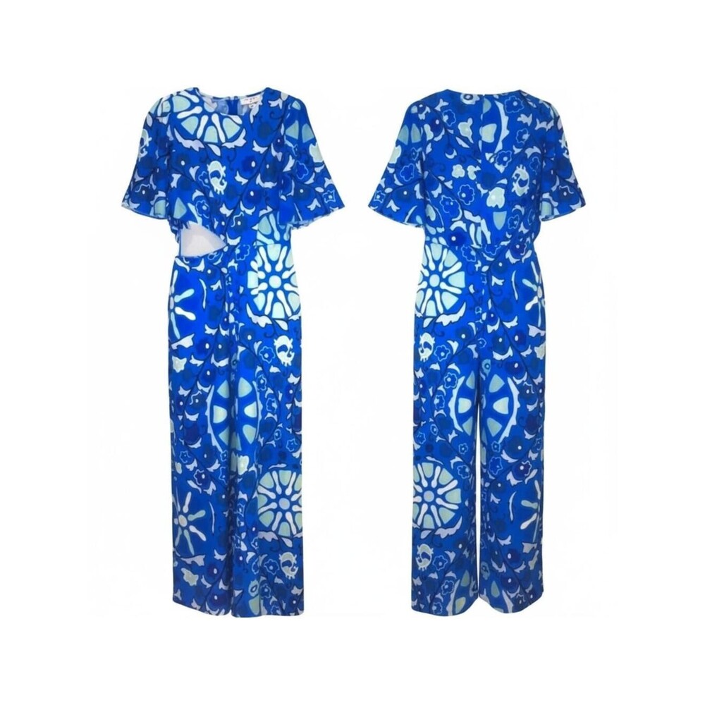 RHODE Blue Floral Print Cutout Maxi Dress